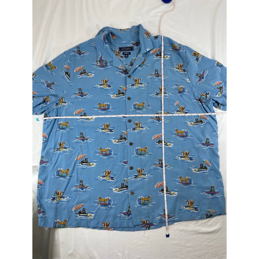 Crown & Ivy Surfing Dogs Graphic Rayon Button Down Shirt Blue XXL Novelty Camp - Picture 5 of 7